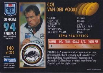 1994 Dynamic Rugby League Series 1 #140 Colin van der Voort Back